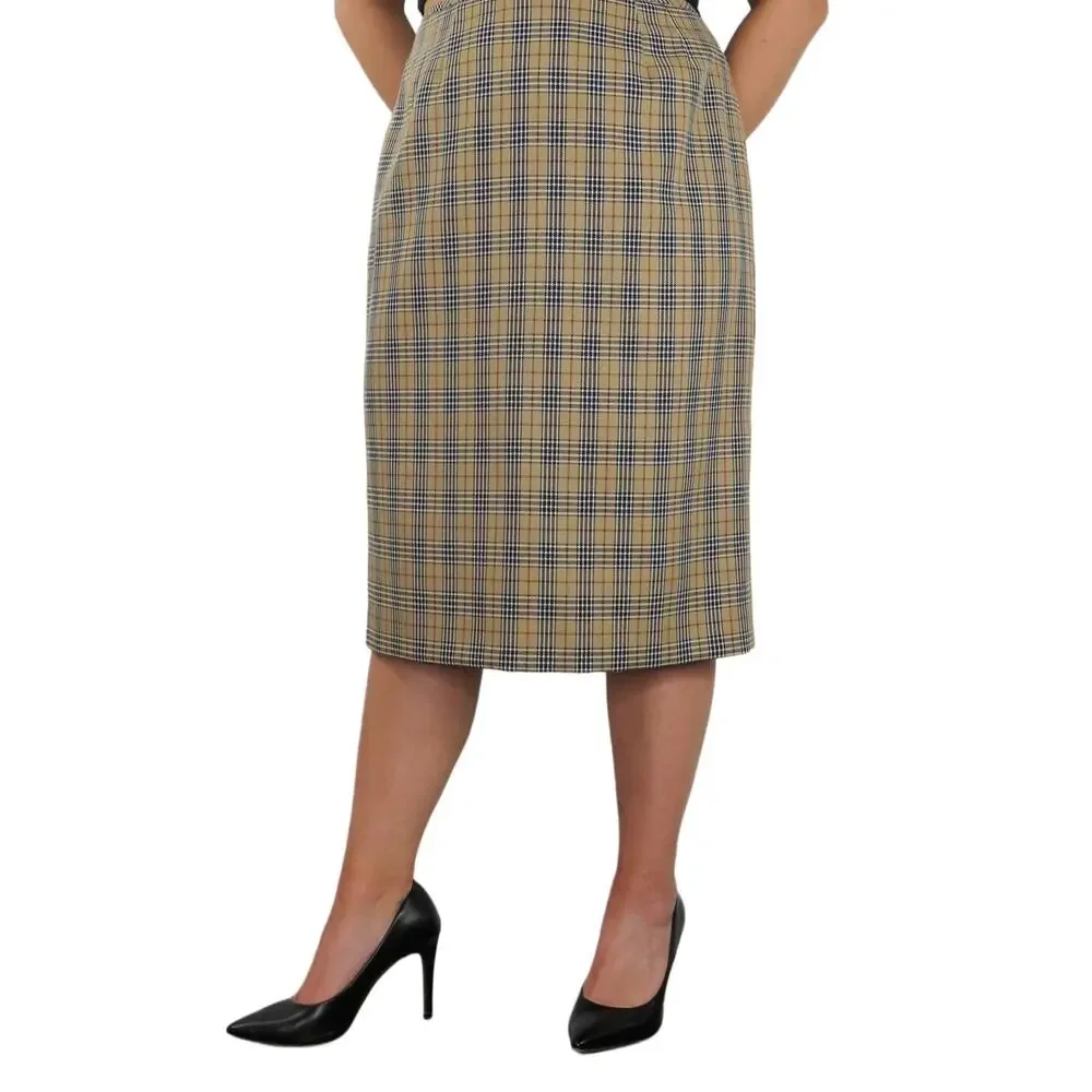 90s Vintage Le Suit Tan Black & Red Plaid High Rise A-Line Pencil Skirt Size 14